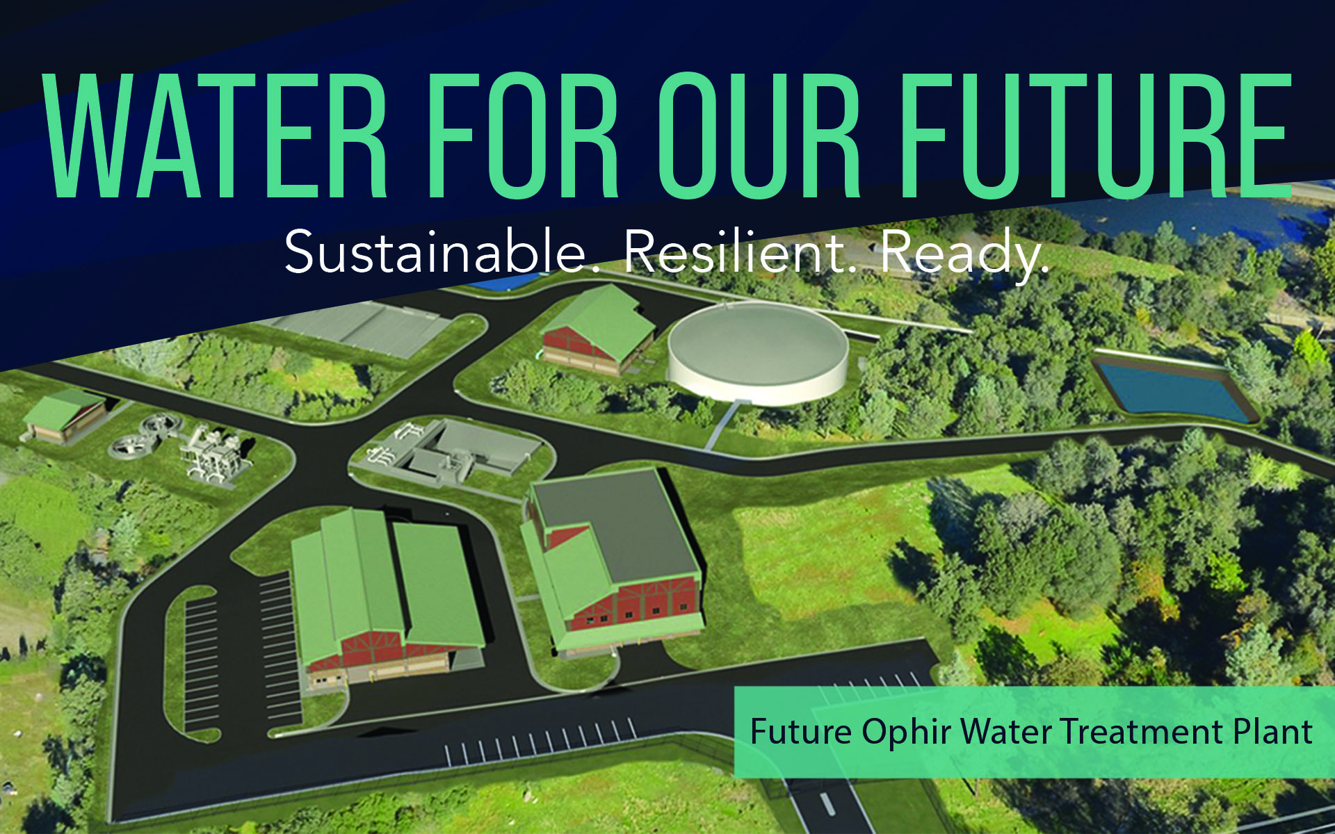 Water for Our Future: Sustainable. Resilient. Ready. Aerial rendering of the future Ophir Water Treatment Plant