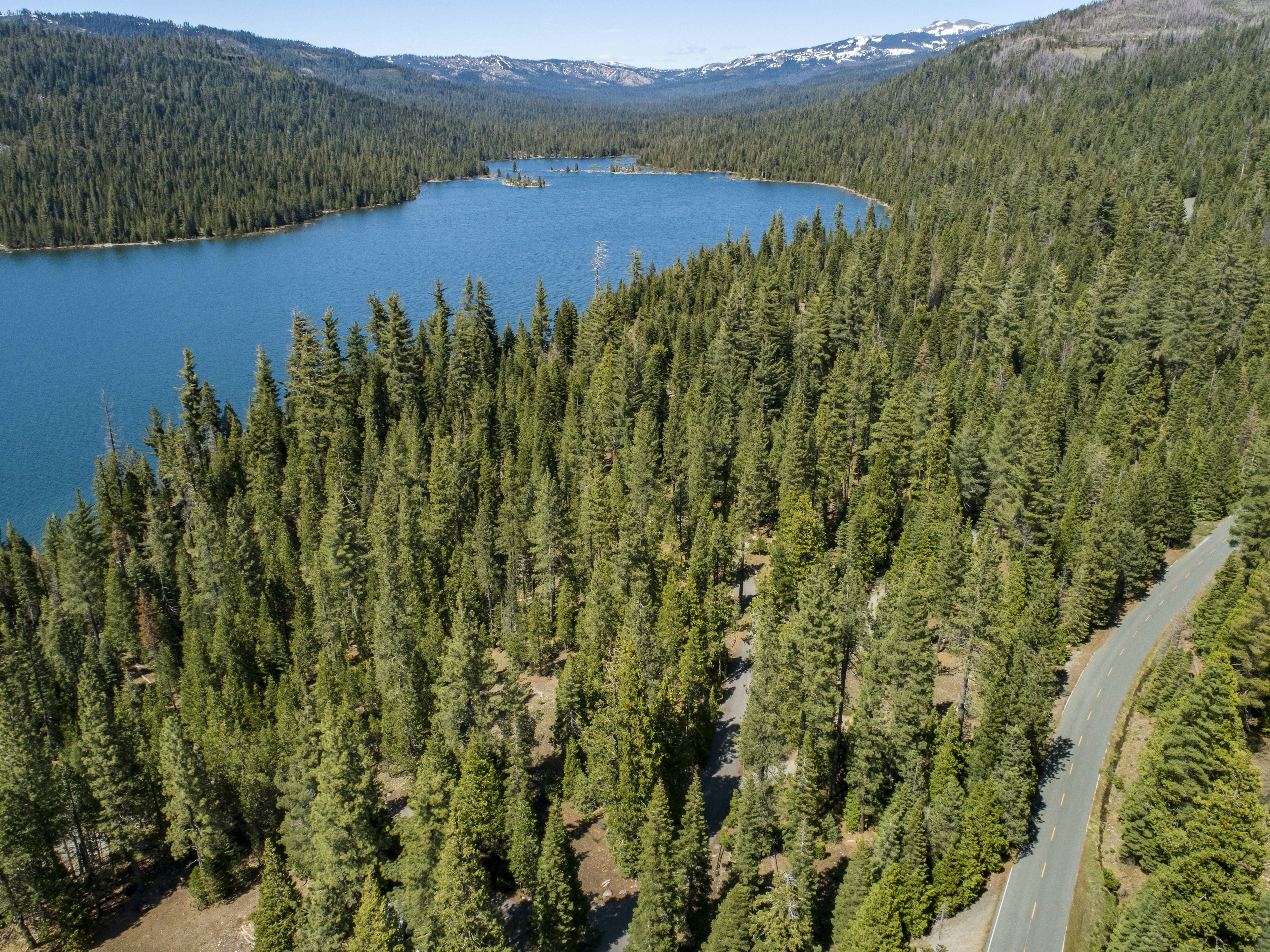 Aerial view of French Meadows Reservoir Campgrounds